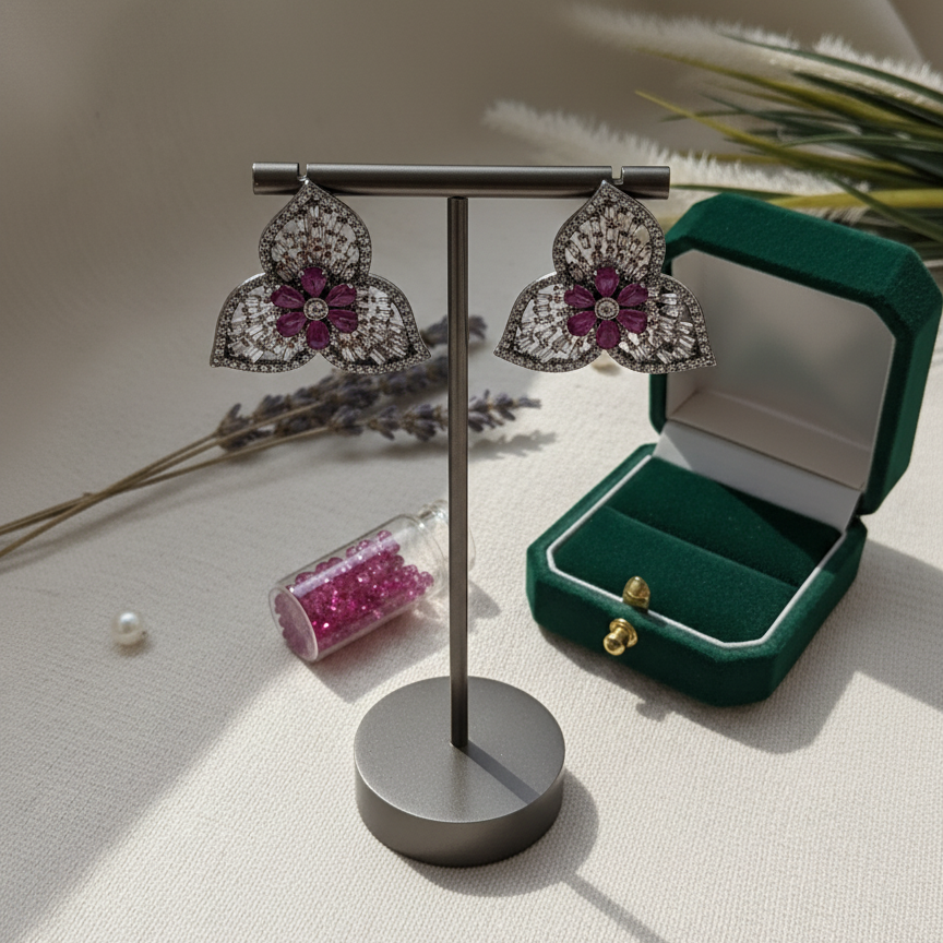 Kimaya Designer Minimal Purple Flower Earrings Stud