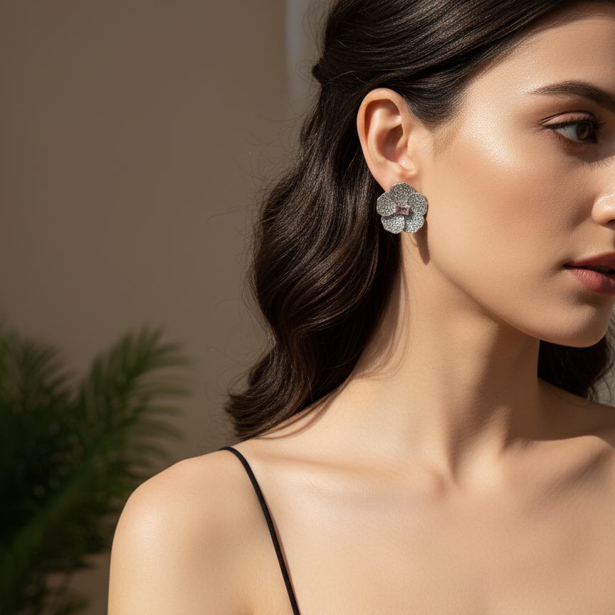 Amira Delicate AD Flower Purple Earrings Stud