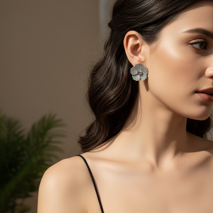 Amira Delicate AD Flower Purple Earrings Stud