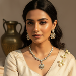 Elegant Kundan Moissanite Floral Subtle Long Necklace and Earrings Set