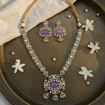 Kirana Royal Designer Gold Plated Purple Pendent Necklace Earrings Set
