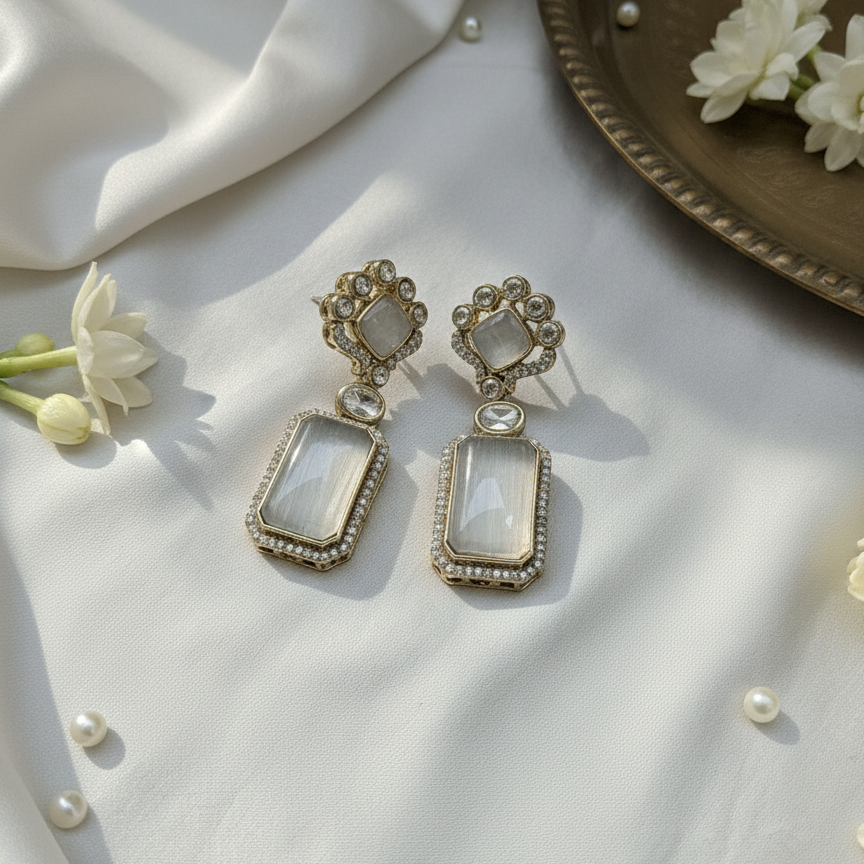 Mohini Kundan Moissanite Royal Long Pendent Necklace and Earrings Set