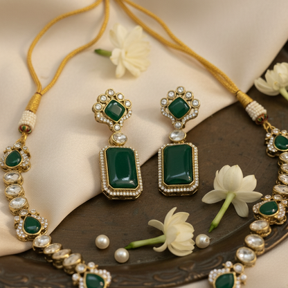 Mohini Kundan Moissanite Royal Long Pendent Necklace and Earrings Set