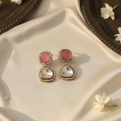 Classy Indira Iris Moissanite Kundan Beaded Necklace and Earrings