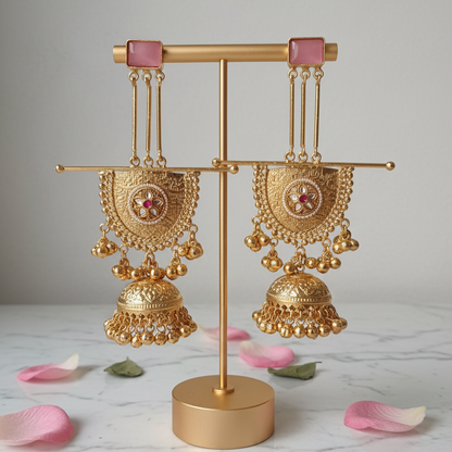 Kashmiri Shabnam Gold Plated Ghungroo Royal Jhumka Earrings