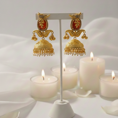 Navya Moissanite Gold Plated Delicate Leafy Jhumka Earrings