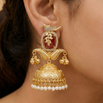 Navya Moissanite Gold Plated Delicate Leafy Jhumka Earrings