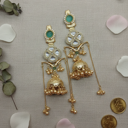 Traditional Kashmiri Royal Moissanite  Flower Jhumka Earrings Embellished with Ghungroo
