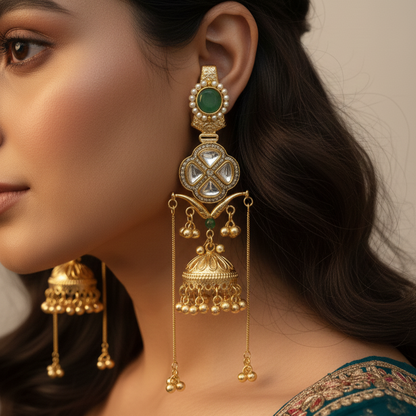 Traditional Kashmiri Royal Moissanite  Flower Jhumka Earrings Embellished with Ghungroo