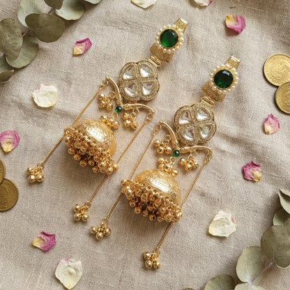 Traditional Kashmiri Royal Moissanite  Flower Jhumka Earrings Embellished with Ghungroo