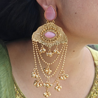 Kashmiri Meena Gold-toned Fringe Teardrops Earrings