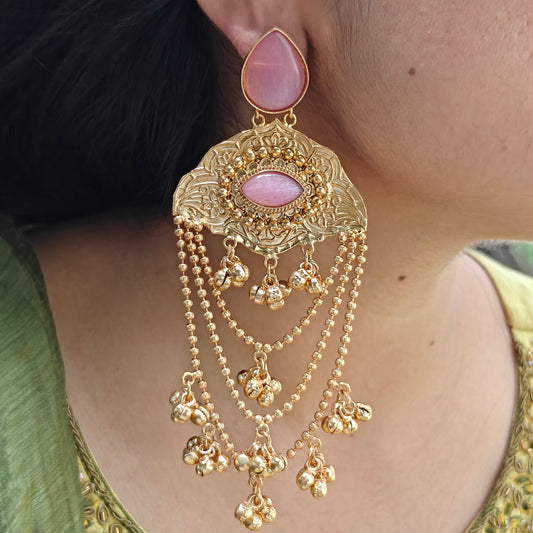 Kashmiri Meena Gold-toned Fringe Teardrops Earrings
