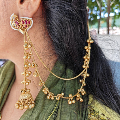 Kashmiri Style Ghungroo Golden Ear Chain Earrings