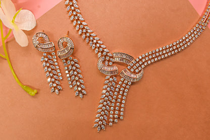 Princy Rose Gold CZ Designer Necklace Set