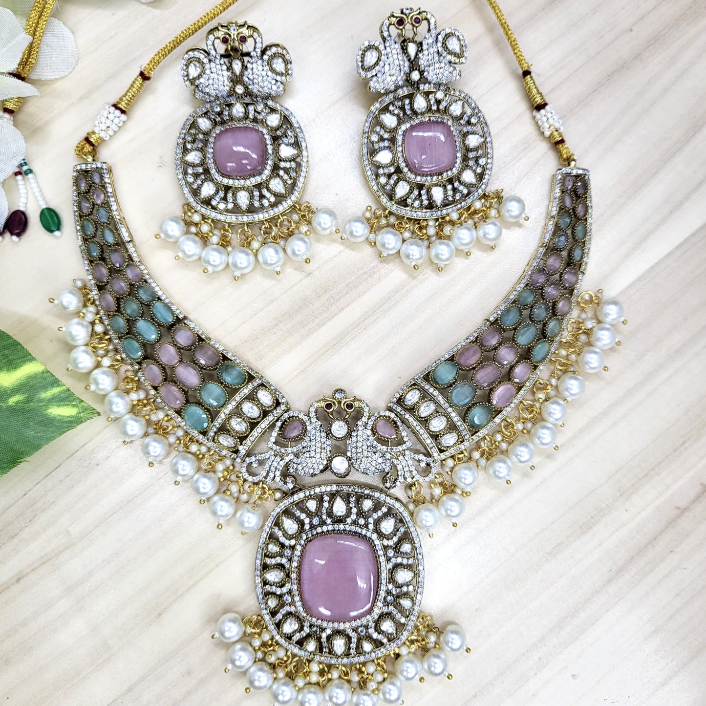 Zara Baby Pink Kundan Designer Necklace Set