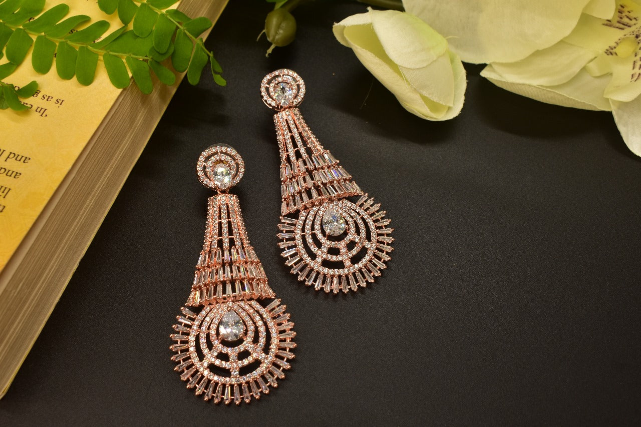 Alina Rose Gold Polish AD Designer Earrings