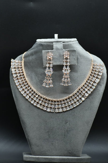 Vritika Rose Gold Polish CZ Designer Necklace Set