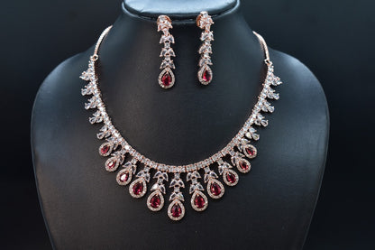 Kiyaa Rose Gold Polish CZ Designer Necklace Set
