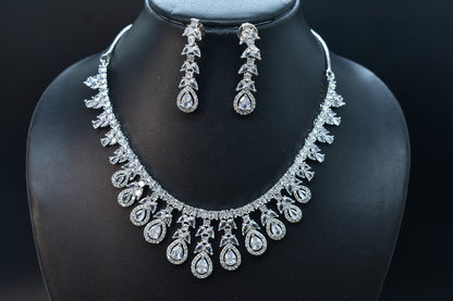 Kiyana Silver Polish CZ Designer Necklace Set
