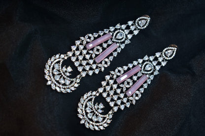 Anvitha Pink Stone Silver Polish AD Designer Earrings
