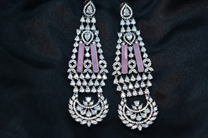 Anvitha Pink Stone Silver Polish AD Designer Earrings