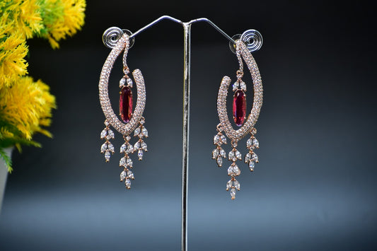 Nainika Rose Gold Polish Red Stone AD Designer Earrings