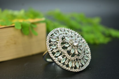 Lily Silver Round AD Designer Ring