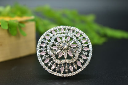 Lily Silver Round AD Designer Ring