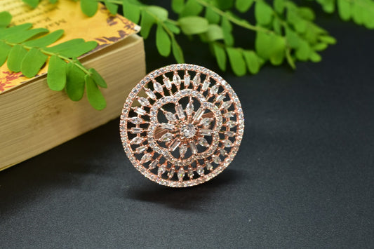 Ella Rosegold Round AD Designer Ring