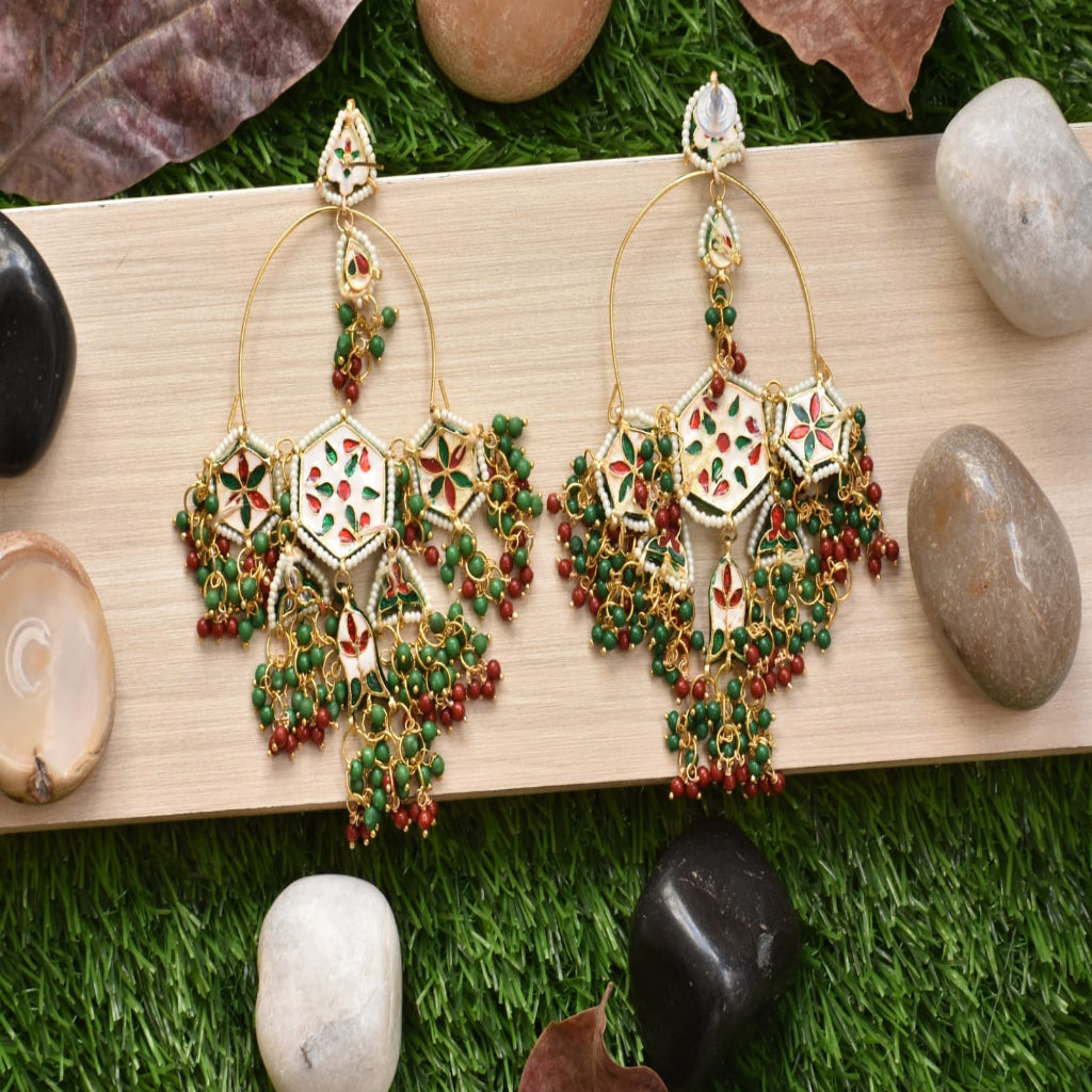 Green Polki dangle earrings