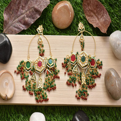 Green and red Polki earrings