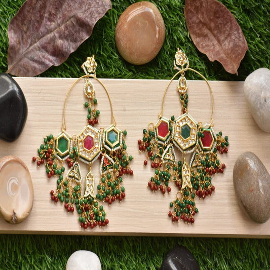 Green and red Polki earrings