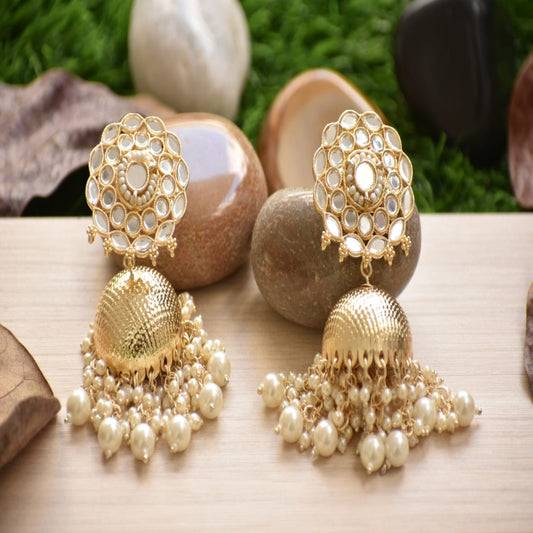 White Pearl Drop polki earrings