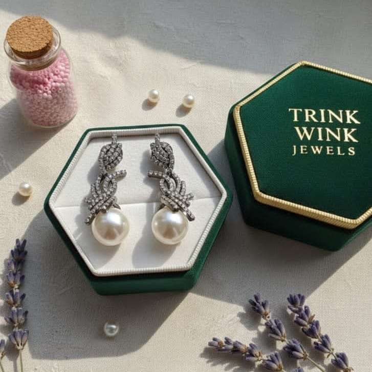 Ishita Western Classy Pearl Drop AD Earrings