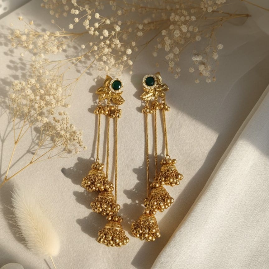 Traditional Kashmiri Handcrafted Kanchan Jhumka Earrings