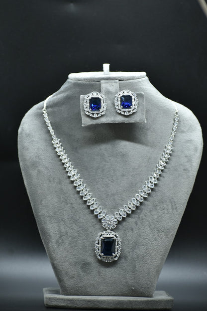 Vedika Silver Polish CZ Designer Necklace Set