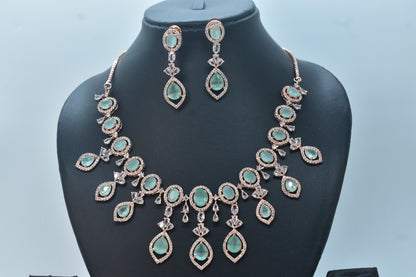 Aarvika Rose Gold Polish CZ Designer Necklace Set