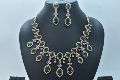 Aarvika Rose Gold Polish CZ Designer Necklace Set