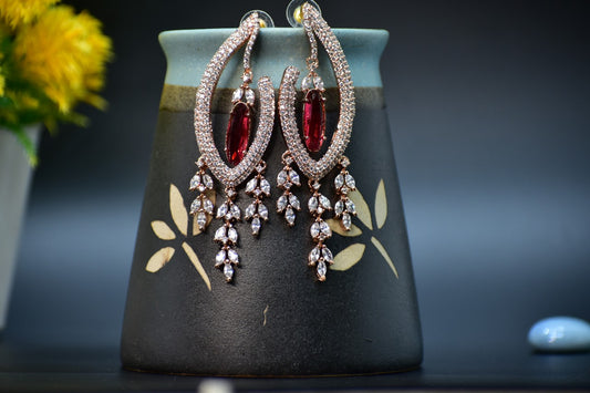 Nainika Rose Gold Polish Red Stone AD Designer Earrings