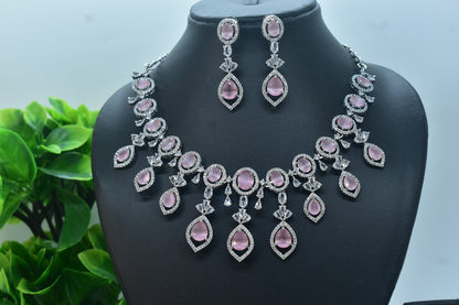 Aanvika Silver Polish CZ Designer Necklace Set