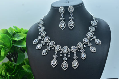 Aanvika Silver Polish CZ Designer Necklace Set