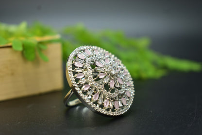 Lily Silver Round AD Designer Ring