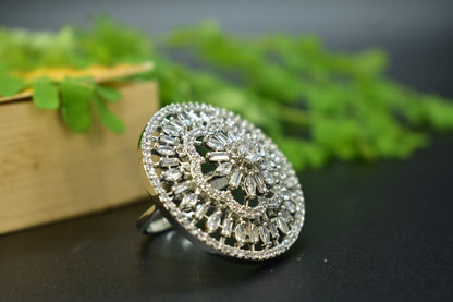 Lily Silver Round AD Designer Ring