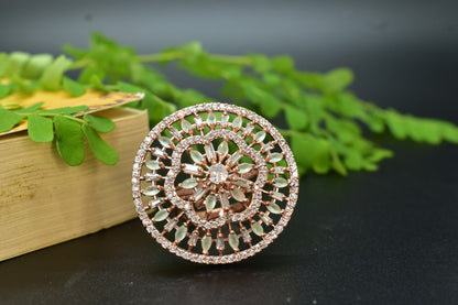 Ella Rosegold Round AD Designer Ring