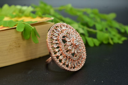 Ella Rosegold Round AD Designer Ring
