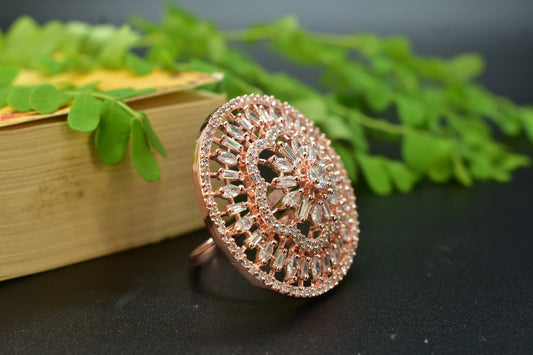 Ella Rosegold Round AD Designer Ring