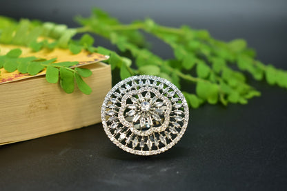 Lily Silver Round AD Designer Ring