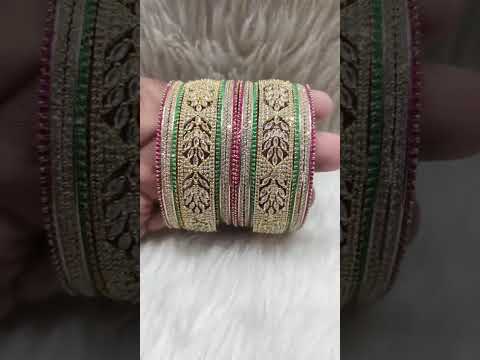 Bridal flower AD pink and green Bangle set