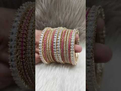Pink and Gold stoned AD Bangles Set