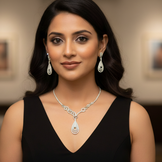 Women wearing simple ad necklace